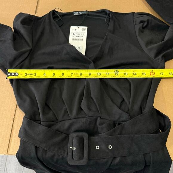 NWT Zara Blogger Favorite Faux Suede V-neck Long Sleeve Belted Mini Dress Large - Picture 11 of 14